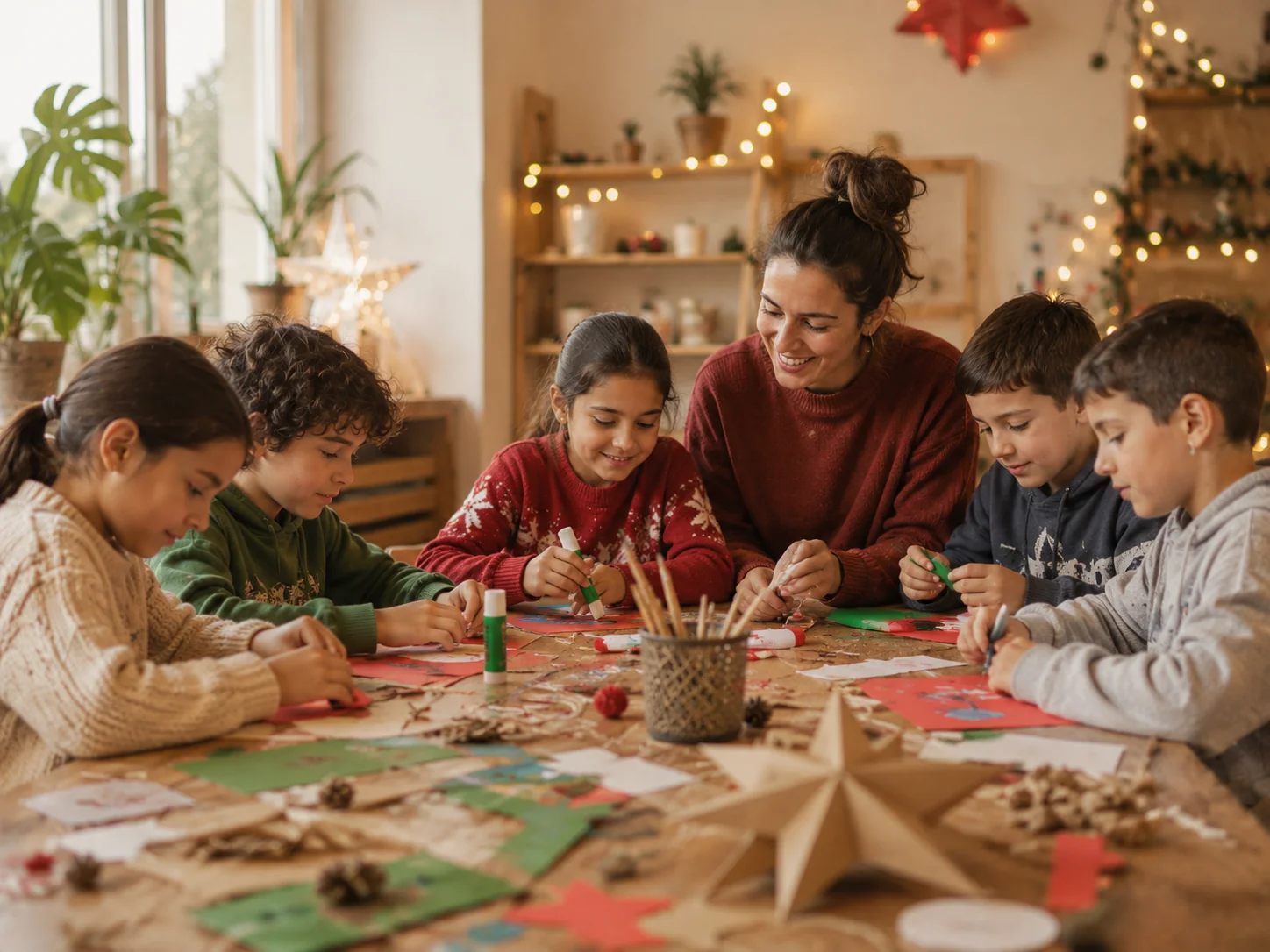Infants realitzant manualitats durant l’esplai de Nadal