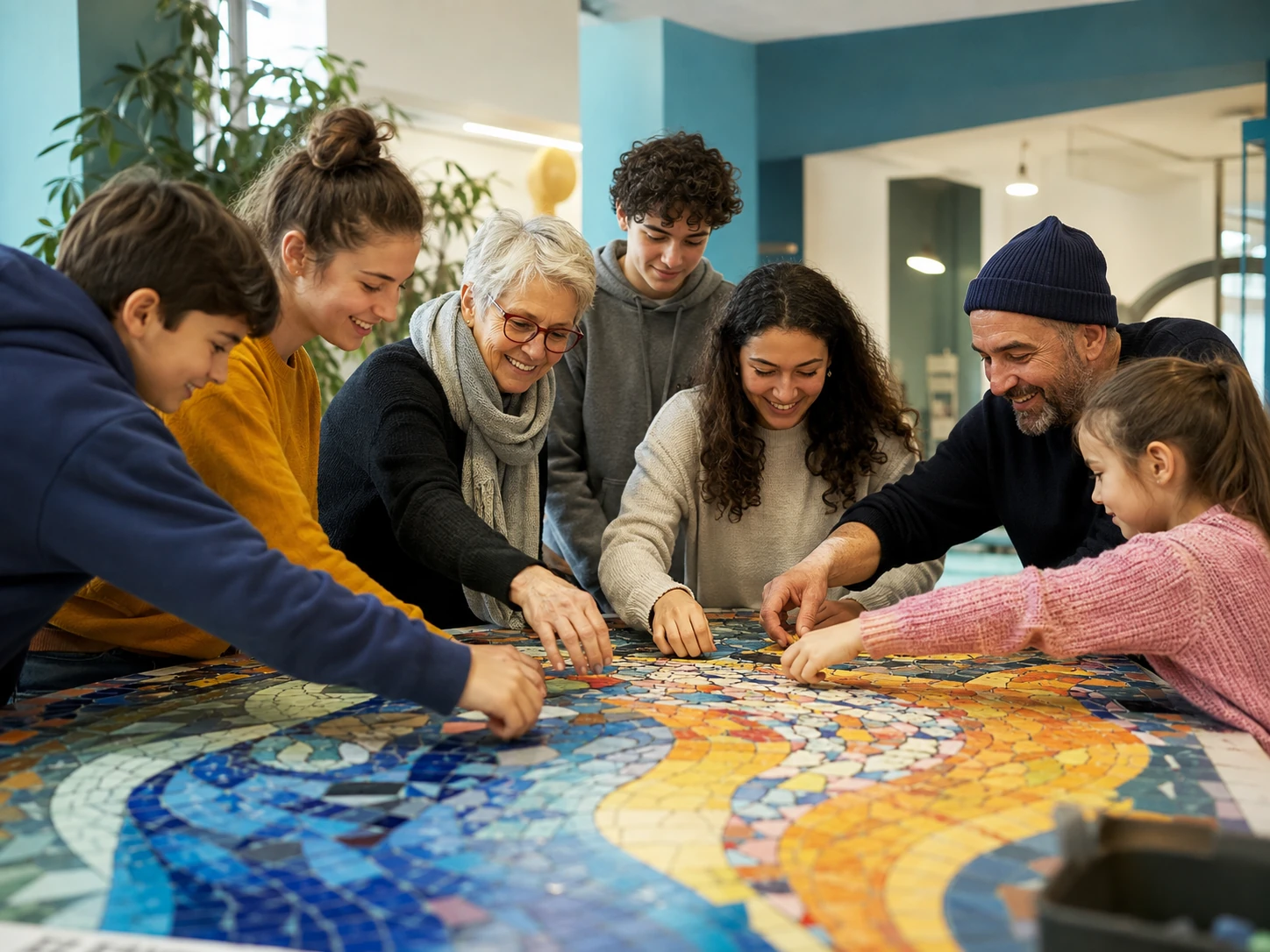 Persones de diferents edats participant conjuntament en una activitat creativa i comunitària